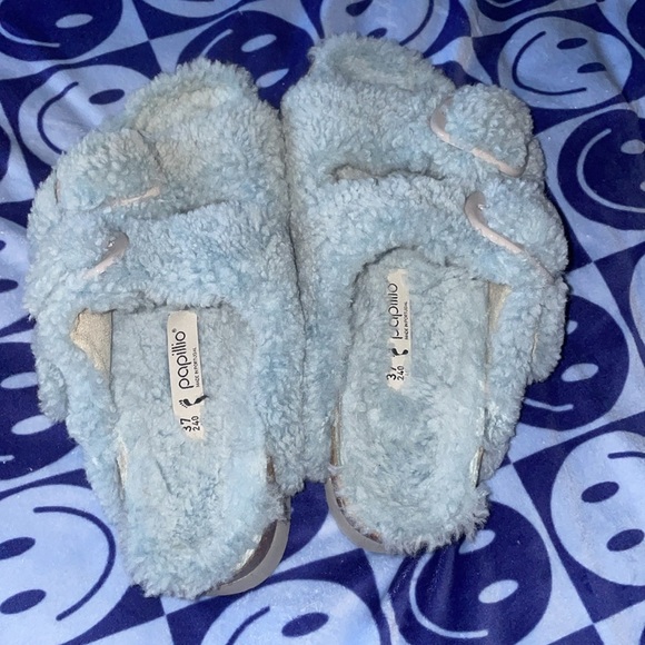 Birkenstock Free People Papillio Sandals Womens US 7 Sherpa Big Buckle Blue - Picture 3 of 13